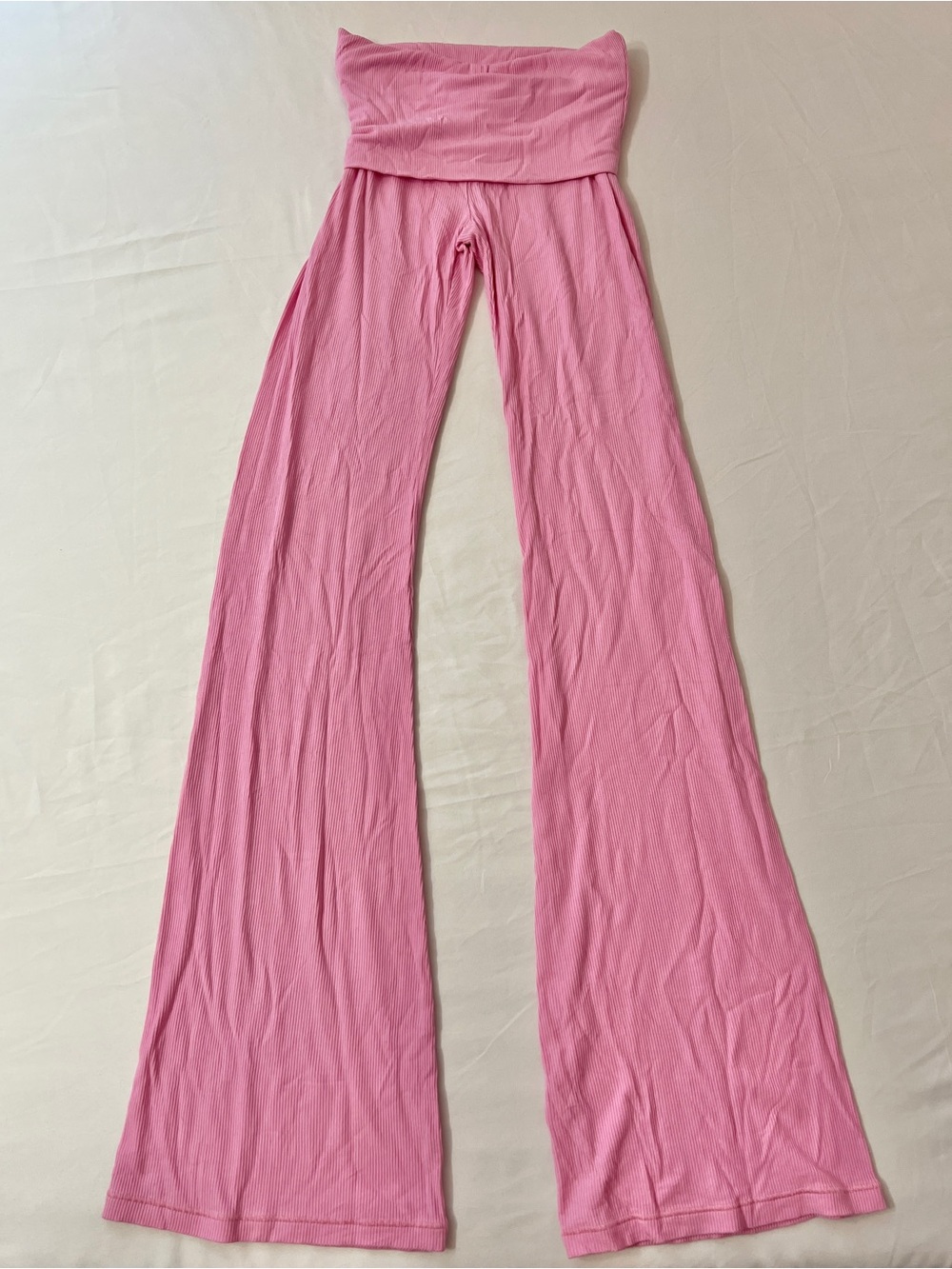 SKIMS Soft Lounge Ribbed Foldover Flare Leggings Pants Pant Pink Cotton - Picture 1 of 3
